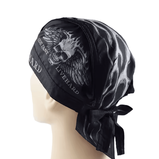 Bandana noir crâne ailes biker (3)