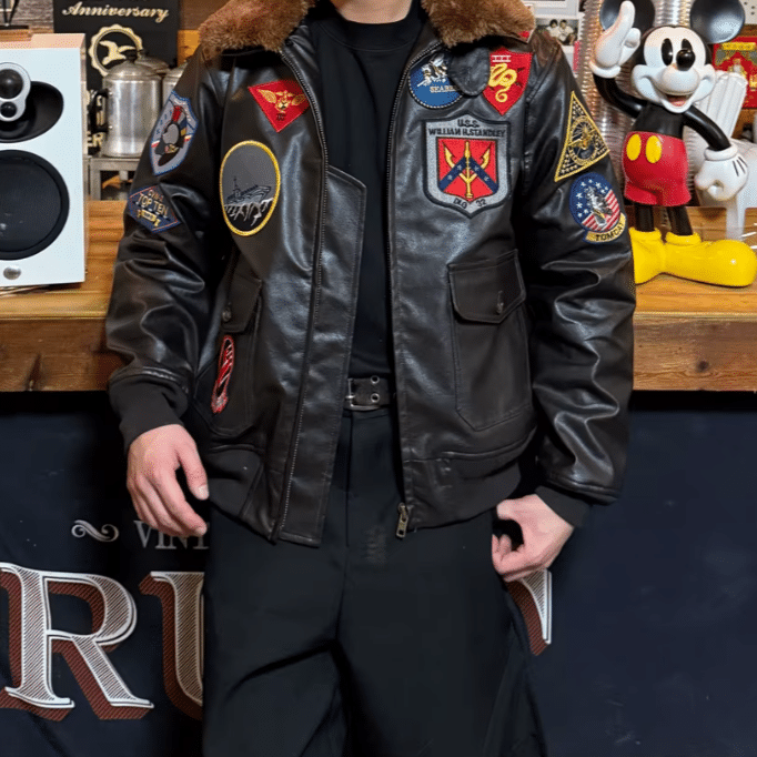 Blouson aviateur vintage US Navy à patchs brodés (7)