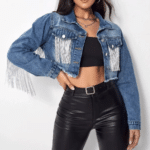 Blouson court cowgirl bleu franges rodeo (1)