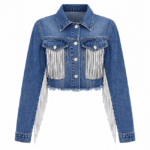 Blouson court cowgirl bleu franges rodeo (2)