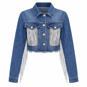 Blouson court cowgirl bleu franges rodeo