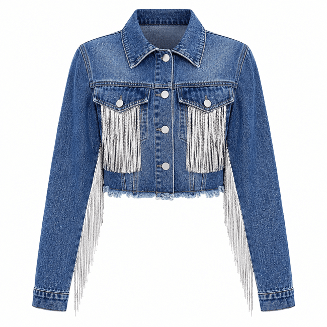 Blouson court cowgirl bleu franges rodeo (2)