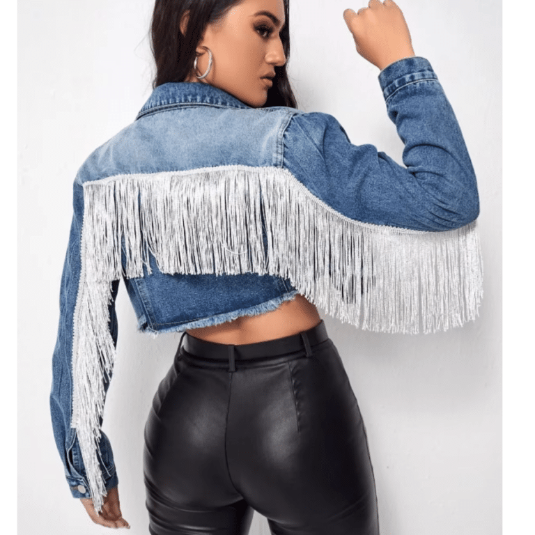 Blouson court cowgirl bleu franges rodeo (3)