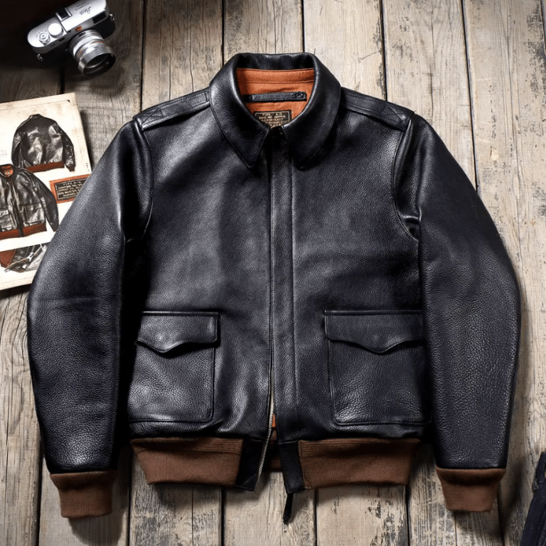 Blouson cuir aviateur A-2 américain noir vintage (5)