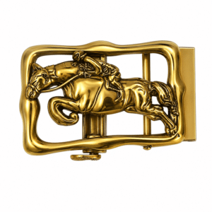 Boucle automatique dorée cheval cavalier pour sangle crantée 3,5 cm