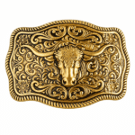 Boucle de ceinture western dorée à tête de Texas Longhorn