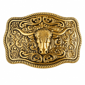 Boucle de ceinture western dorée à tête de Texas Longhorn