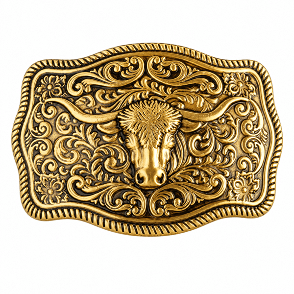 Boucle de ceinture western dorée à tête de Texas Longhorn