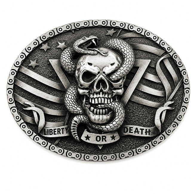 Boucle ovale argentée crâne serpent liberty