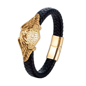 Bracelet Harley-Davidson noir tressé en cuir