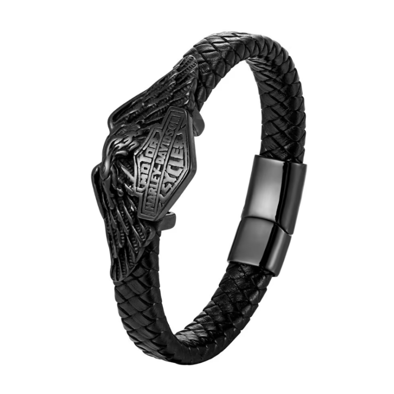 Bracelet Harley-Davidson noir tressé en cuir (2)