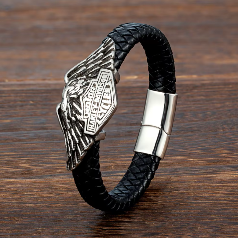 Bracelet Harley-Davidson noir tressé en cuir (3)