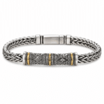 Bracelet homme maille tressée argentée gravé dorés (2)