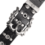 Ceinture biker noire grosse boucle argentée œillets métalliques (5)