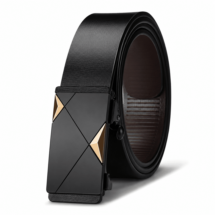 Ceinture country noire moderne boucle géométrique détails dorés (2)