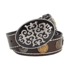 Ceinture cowboy cuir à surpiqûres contrastées et conchos vintage