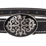 Ceinture cowboy cuir à surpiqûres contrastées et conchos vintage (3)