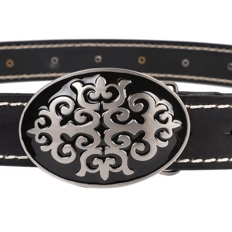 Ceinture cowboy cuir à surpiqûres contrastées et conchos vintage (3)