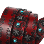 Ceinture cowboy cuir argent vieilli et pierres turquoise (3)