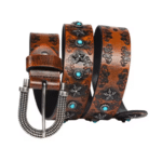 Ceinture cowboy cuir argent vieilli et pierres turquoise (4)