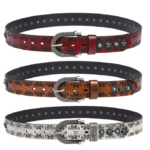 Ceinture cowboy cuir argent vieilli et pierres turquoise (6)