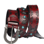 Ceinture cowboy cuir argent vieilli et pierres turquoise (7)