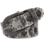 Ceinture cowboy cuir argent vieilli et pierres turquoise (8)