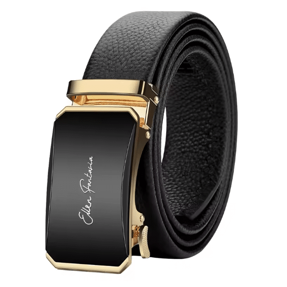 Ceinture cowboy cuir noire boucle automatique dorée (1)