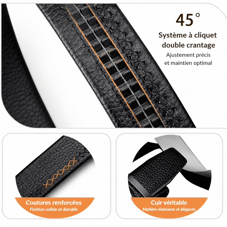 Ceinture cowboy cuir noire boucle automatique dorée (2)