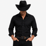 Ceinture cowboy cuir noire boucle automatique dorée (3)
