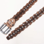 Ceinture cowboy cuir véritable conchos métalliques et bords festonnés (2)