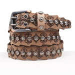 Ceinture cowboy cuir véritable conchos métalliques et bords festonnés (3)