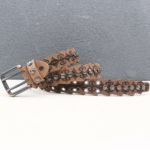 Ceinture cowboy cuir véritable conchos métalliques et bords festonnés (5)