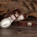 Ceinture cowboy en cuir noir avec grande boucle argentée vintage (2)