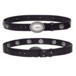 Ceinture cowboy en cuir noir avec grande boucle argentée vintage (4)