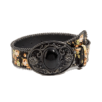 Ceinture cowboy femme noire fleurie à boucle médaillon vintage (1)