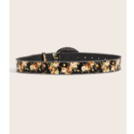 Ceinture cowboy femme noire fleurie à boucle médaillon vintage (2)