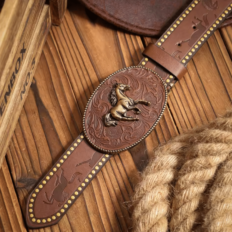 Ceinture cowboy grande boucle cheval rétro (2)