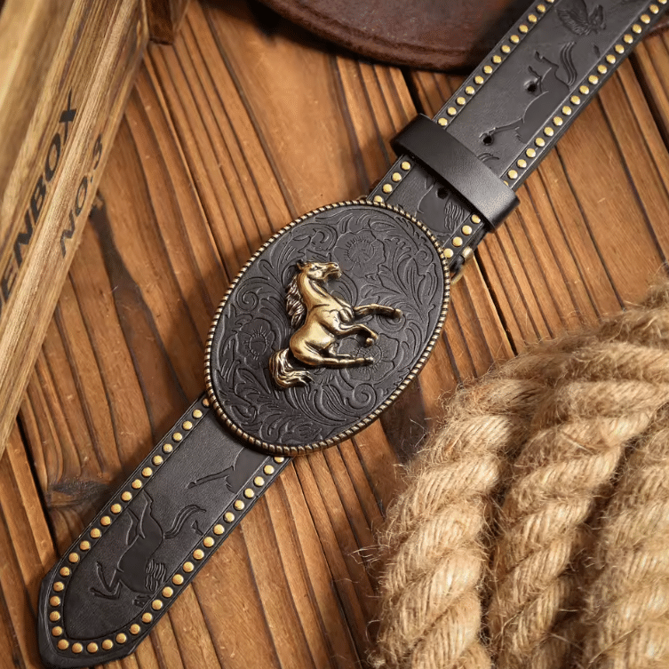 Ceinture cowboy grande boucle cheval rétro (3)