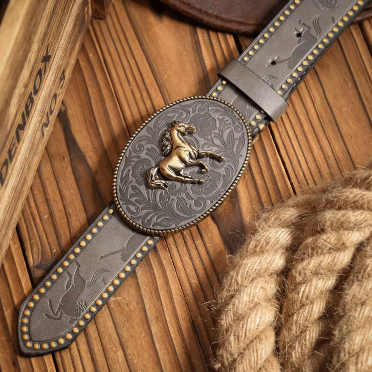 Ceinture cowboy grande boucle cheval rétro (4)