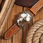 Ceinture cowboy marron avec grande boucle tête de taureau (2)