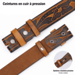 Ceinture cowboy marron cognac motifs western sans boucle (1)