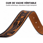 Ceinture cowboy marron cognac motifs western sans boucle (2)