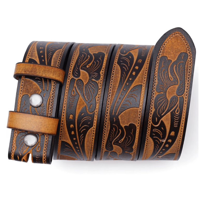 Ceinture cowboy marron cognac motifs western sans boucle (4)