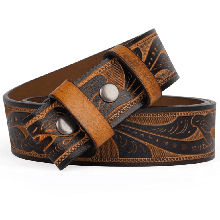 Ceinture cowboy marron cognac motifs western sans boucle (5)