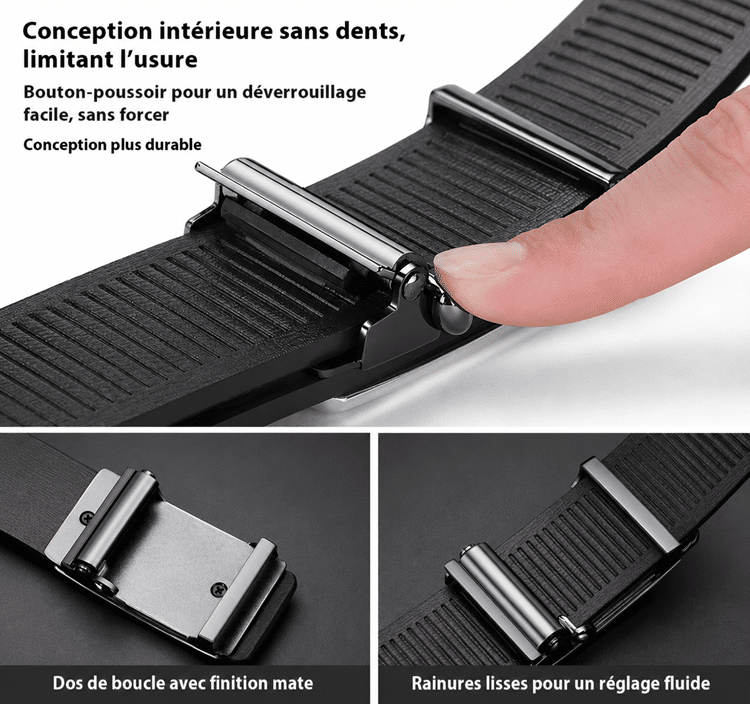 Ceinture cowboy noire boucle automatique mate détail tricolore (3)