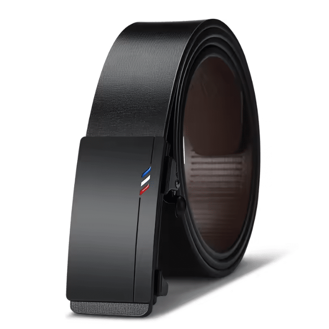 Ceinture cowboy noire boucle automatique mate détail tricolore