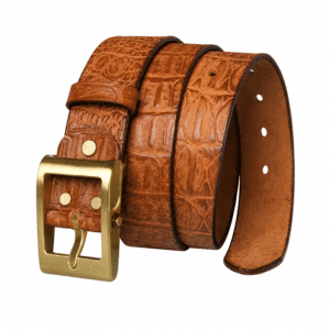 Ceinture cuir de vache motif crocodile boucle laiton
