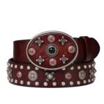 Ceinture western cuir bordeaux clous et grande boucle ovale (1)