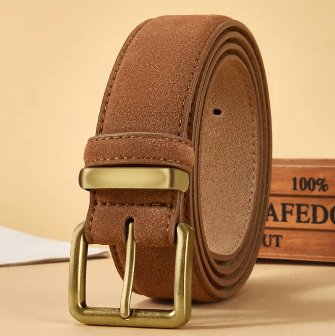 Ceinture western marron daim boucle dorée traditionnelle (1)